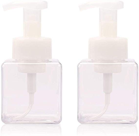 Viewnub 250ML Foaming Hand Soap Dispenser Foaming Pump Bottle with Plastic Tops Square,Pack of 2,Clear