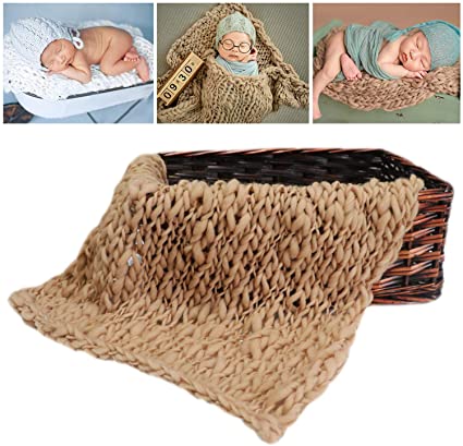 M&G House Newborn Wrap Baby Photography Wool Wrap Baby Photo Props Baskets Filler Rug Light Tan