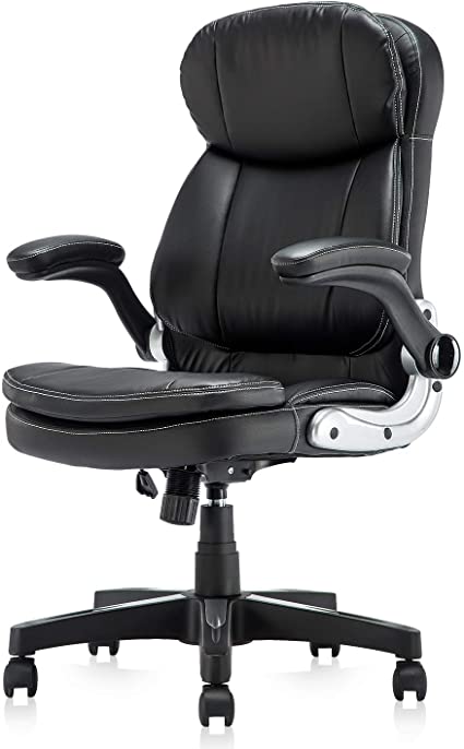 Seatingplus High Back Office Chair, 360-Degree Swivel Desk Computer Task Chair, Ergonomic Breathable Leather Executive Chair with Supportive Headrest and Adjustable Armrests (Black)