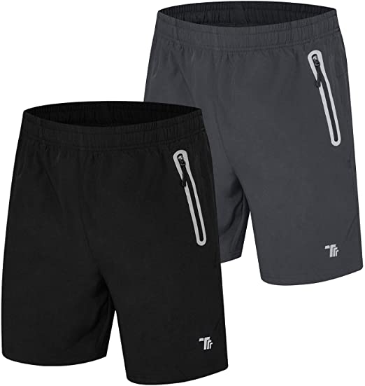 BGOWATU Men's 7 Inches Running Athletic Shorts Quick Dry Workout Gym Training Shorts Zipper Pockets - 2 Pack