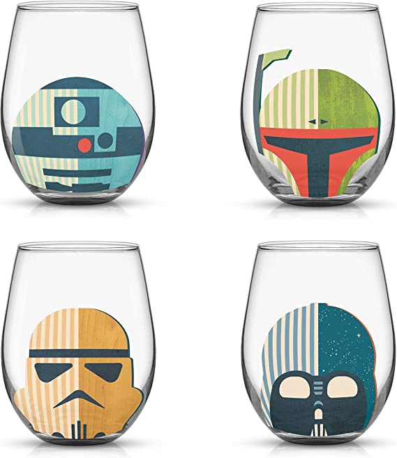 JoyJolt Star Wars™ Helmet Hues Tumblers Stemless Glasses. Set of 4 Large 19oz Stemless Glass Drinking Glasses, Star Wars Kitchen Glasses. Star Wars Gifts and, Star Wars Collectibles for Adults