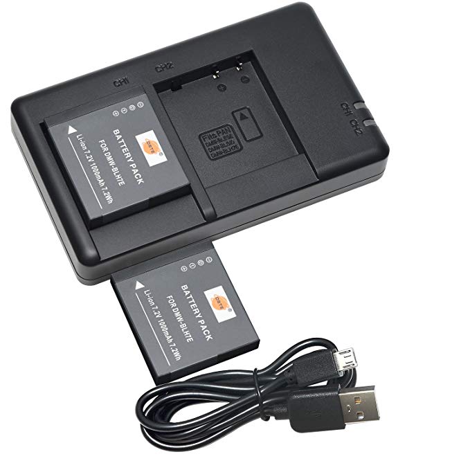 DSTE Replacement for 2X DMW-BLH7 Battery   Rapid Dual Charger with Micro USB Cable Compatible Panasonic Lumix DMC-GM1 GM1K GM5 GF7 GF7K DMC-LX10 DMC-LX15 Camera as DMW-BLH7E DMW-BLH7PP