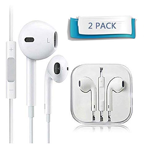 2 Pack Sliiq Premium Earphones/Earbuds/Headphones/Headsets to 3.5mm with Stereo Mic&Remote Noise Isolating Control Headphone Compatible with Phone for Most Smartphones - (White)