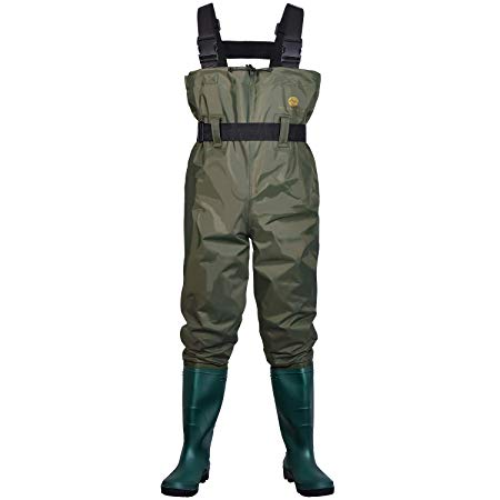 Mountalk High Chest Waders for Men with Boots, Womens/Mens/Youth Durable Waterproof Canvas Fly Fishing Waders with Boots - Also Use for Hunting, Waterworks