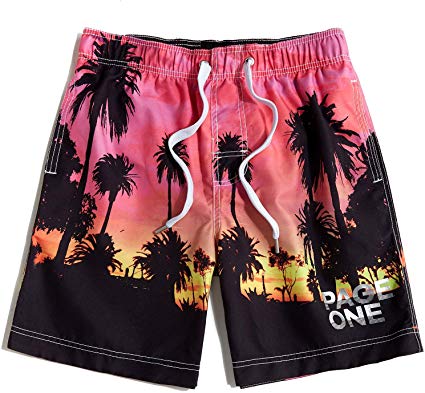 PAGE ONE Mens Beach Shorts Quick Dry Surfing Swim Trunks with Mesh Lining(25"-38")