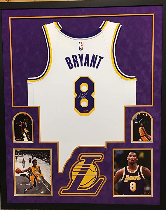 Kobe Bryant Los Angeles Lakers Autograph Signed Custom Framed Jersey Nike Swingman Throwback White Suede Matted #8 4 Picture Panini Authentic Certified