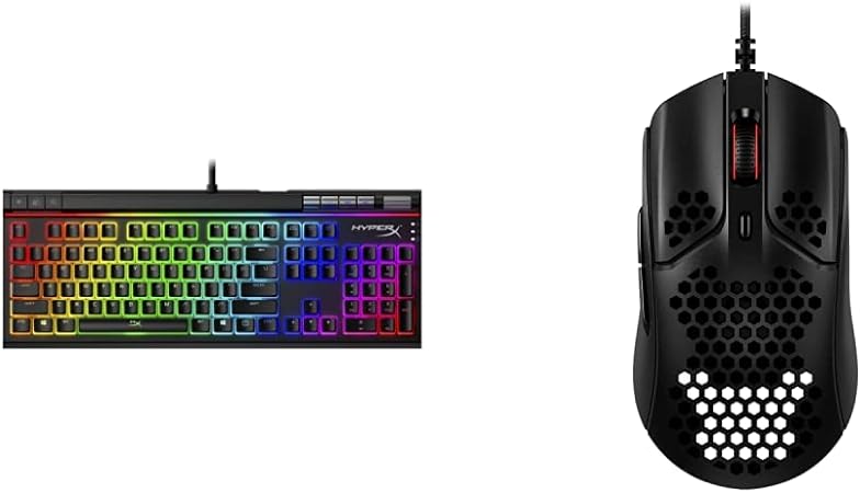 HyperX Alloy Elite 2 – Mechanical Gaming Keyboard, Software-Controlled Light & Macro Customization, ABS Pudding Keycaps, Media Controls, RGB LED Backlit, HyperX Red & Pulsefire Haste – Gaming Mouse