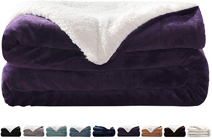 LIANLAM Sherpa Fleece Blanket King Size Dual Sided Blanket Super Soft and Warm Fuzzy Plush Cozy Luxury Big Bed Blankets Microfiber (Purple, 104"x90")