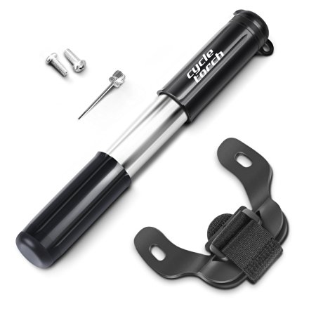 Mini Bike Pump, Frame Mounted - Schrader and Presta Valve Ready - High Pressure 100 PSI - Light Weight, Bonus Mounting Kit and Inflation Needle Included - Universal Bicycle Tire Pump