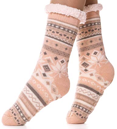 EBMORE Womens Fuzzy Slipper Socks Fleece Lined Warm Christmas Cozy Winter Socks with Grippers