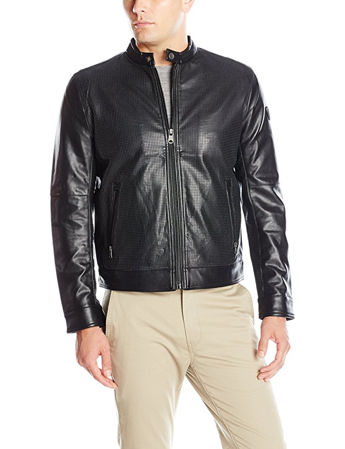 London Men's Lamb Touch Perforated Zip Front Cropped Jacket