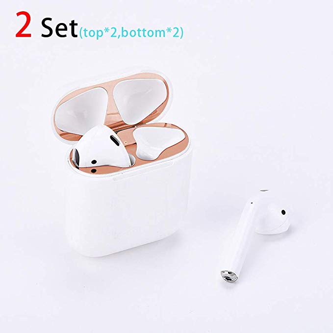 2 Set Dust Guard for Airpods & Airpods2,Metallic Stickers,18K Metal Plated,Luxurious Looking,Easy to Install and Remove,Protect AirPods from Iron/Metal Shavings (for Airpods, Rose Gold)