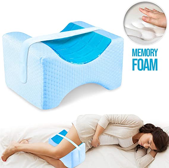 Trademark Supplies Leg Positioner Knee Pillow Memory Foam with Cooling Gel Pad - Removable and Washable Cover and Strap - Promotes Better Sleep, Improve Blood Circulation (1)
