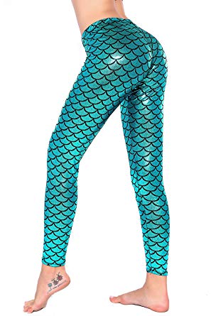 RIKKI Women Sexy Mermaid Fish Scale Hologram Stretch Soft Shine Leggings