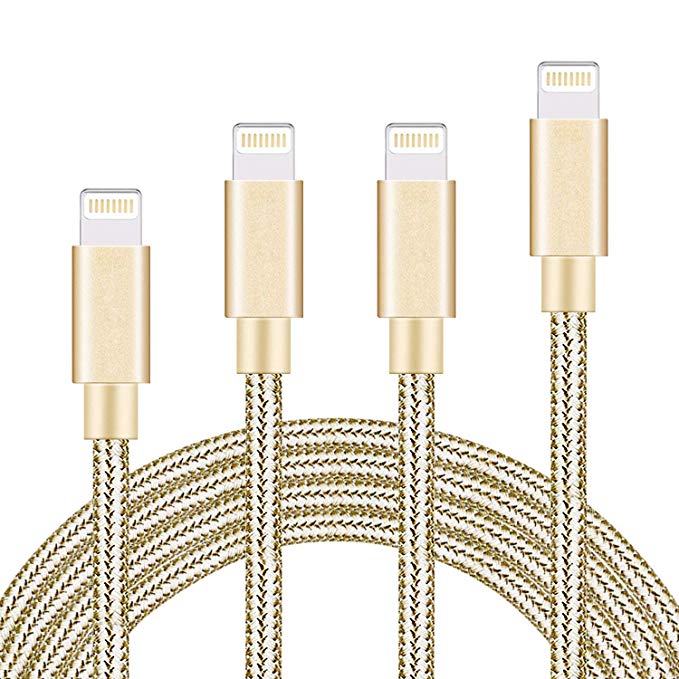 DANTENG Compatible with Phone Cable,Phone Charger 4Pack 3FT 6FT 6FT 10FT Nylon Braided Compatible with Phone Xs/XS Max/XR/X/Phone 8 8 Plus 7 7 Plus 6s 6s Plus 6 6 Plus - Gold