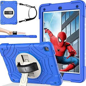 BMOUO iPad 6th/5th Generation Case, iPad Air 2 Case, iPad 9.7 Case 2018/2017 with Screen Protector, 360 Rotating Stand & Hand & Shoulder Strap Kids Case for iPad 6th/5th Gen/iPad Air 2,Blue