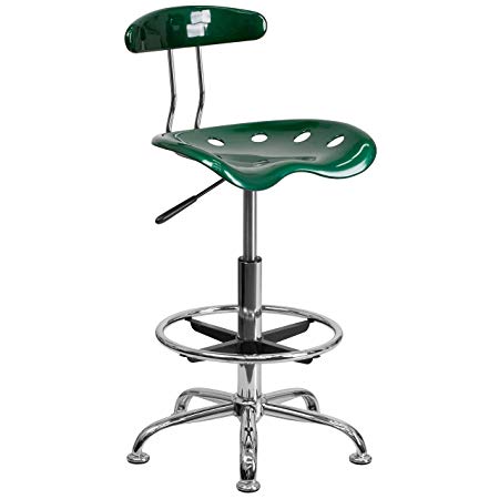 Flash Furniture Vibrant Green and Chrome Drafting Stool with Tractor Seat