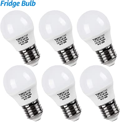 TORCHSTAR LED Refrigerator Light Bulb, A15 Fridge Bulb, 5W (40W Eqv.), UL-Listed, Wide Beam Angle for Freezer, Ceiling Fan Light, Desk Lamp, E26/E27 Base, 5000K Daylight, Pack of 6