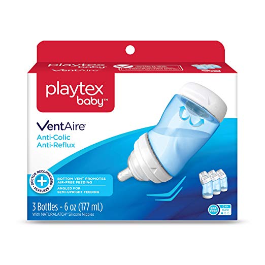 Playtex Baby Ventaire Anti Colic Baby Bottle, BPA Free, Blue, 6 Ounce - 3 Pack