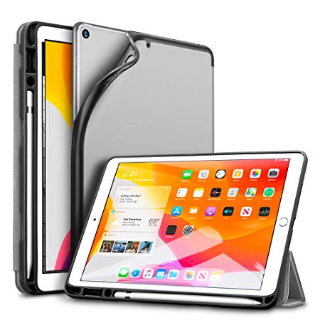 ESR for iPad 10.2 Case with Pencil Holder, Rebound Trifold Smart Case with Pencil Slot for iPad 7th Generation 10.2'' 2019, Soft Flexible Back Cover, Silver Gray