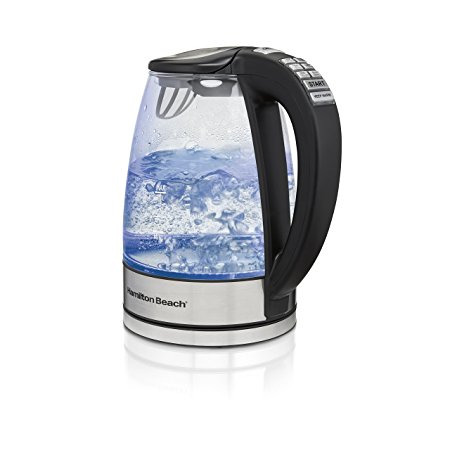 Hamilton Beach 40941 Glass Electric Kettle with 6 Programmed Adjustable Temperature Settings, 1.7 Liter Stainless Steel