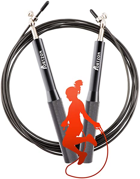 Portzon Jump Rope, Non-Slip Aluminum Handle, Adjustment Length, Built-in 360° Rotating Ball Bearing Portable for Fitness Training Equipment, (Black)
