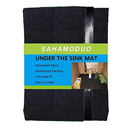 Under The Sink Mat (36" x 24")– Premium Cabinet Mat , Absorbent/Waterproof/Washable/Lightweight/Cuttable – Protects Cabinets, Contains Liquids
