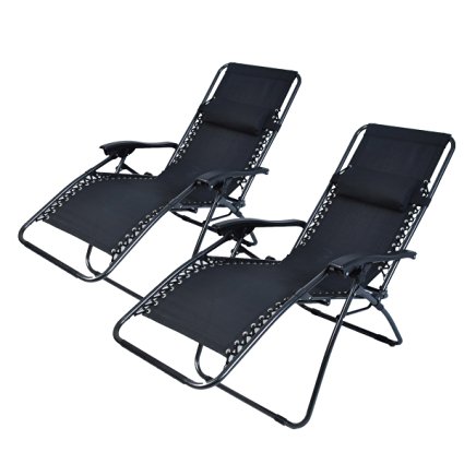 Polar Aurora 2pack Black Color Zero Gravity Chairs Recliner Lounge Patio Chairs Folding