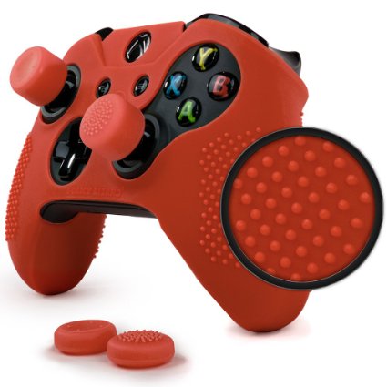 ParticleGrip STUDDED Skin Set for Xbox One by Foamy Lizard ® PATENT PENDING Silicone Skin Cover Antislip Studs PLUS a matching set of 4 AceShot Analog Thumb Grips RED