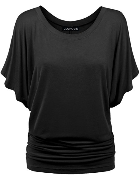 Colrovie Womens Boat Neck Dolman Top - Short Sleeve With O/V Neck