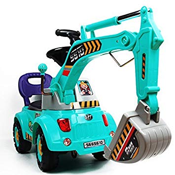 POCO DIVO Blue Digger scooter, Ride-on excavator, Pulling cart, Pretend play construction truck
