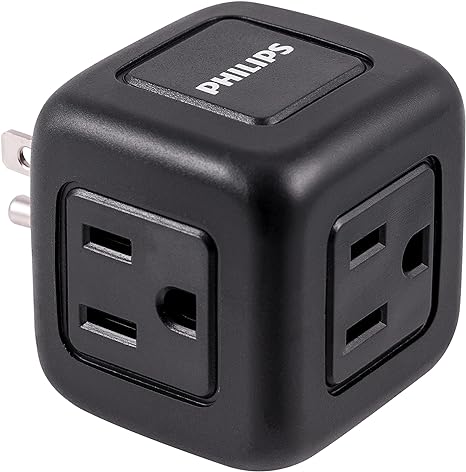 Philips 3-Outlet Extender, Surge Protector, Charging Station, 245 Joules, Grounded Wall Tap, 3-Prong, Space Saving Design, Black, SPP3002BC/37