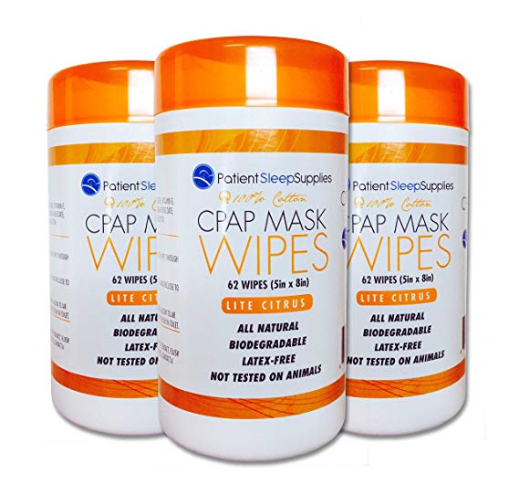 Patient Sleep Supplies CPAP Mask Wipes (Lite Citrus) - 3 packs of 62 wipes