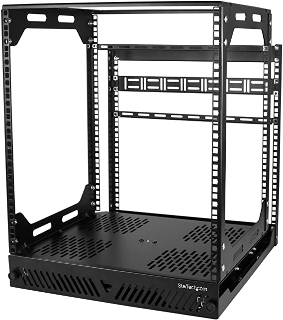 StarTech.com 12U Sliding Rotating Open Frame Network Rack - 4 Post AV Data Rack - 16.7" Deep Slide-Out IT Equipment Rack w/Cable Management (PORACK12U)