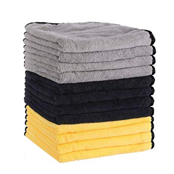 MATCC Microfibre Cleaning Cloths Pack of 12 Car Microfiber Cloth Lint Free Super Absorbent Car Microfibre Towel for Wash Waxing Polishing and Drying Detailing Towel(16'' x 16'')