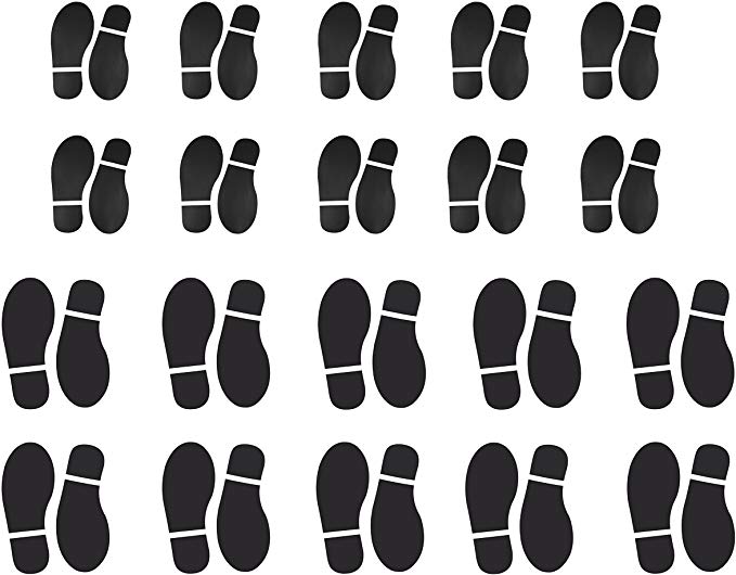 SKYCOOOOL 20 Pairs 40 Prints Black Shoe Footprint Stickers Decals for Floor Wall Stairs to Guide Directions by, Small and Large
