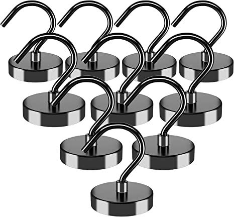 110LBS Strong Magnetic Hooks Heavy Duty, Magnets with Hooks, Magnet Hooks for Hanging, Magnetic Hook for Curtain, Home, Kitchen, Workplace (10 Pack)