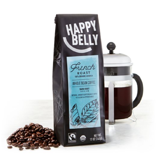 Happy Belly French Roast Fairtrade Coffee, Dark Roast, Whole Bean, 12 ounce