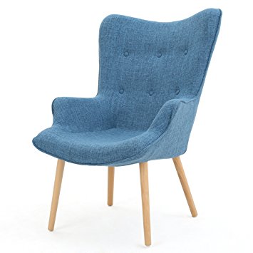 Franklin Mid Century Modern Muted Fabric Arm Chair (Blue)