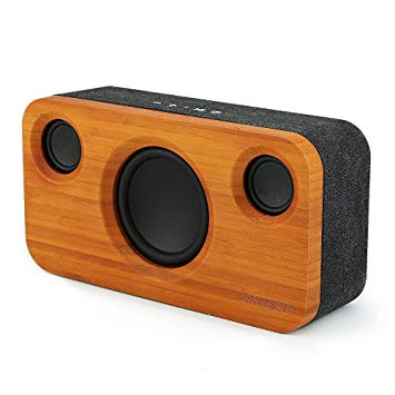 ARCHEER 25W Bluetooth Speaker with Super Bass, Loud Bamboo Wood Home Audio Wireless Speakers with Subwoofer