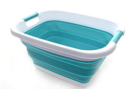 SAMMART Collapsible Laundry Basket - Foldable Storage Container/Organizer - Portable Washing Bin/Tub - Space Saving Hamper - Car Trunk Storage Box, (Bright Blue)