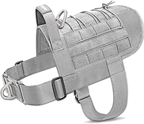 BARKBAY Tactical Dog Harness Vest Large with Handle,Military Service Dog Harness Working Dog MOLLE Vest with Loop Panels,No-Pull Training Harness with Leash Clips for Walking Hiking Hunting