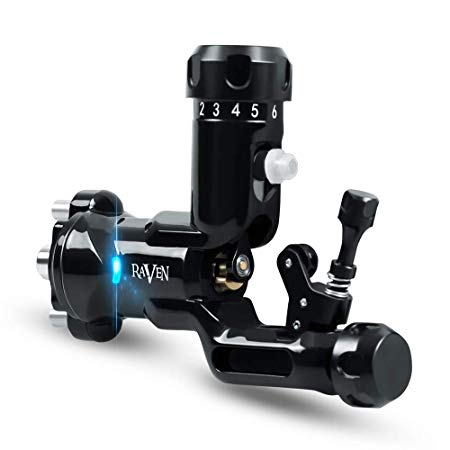 Dragonhawk Raven Rotary Tattoo Machine One Touch Hit Adjuster Machine with 304 Steel Tattoo Grip Q555 (Black)