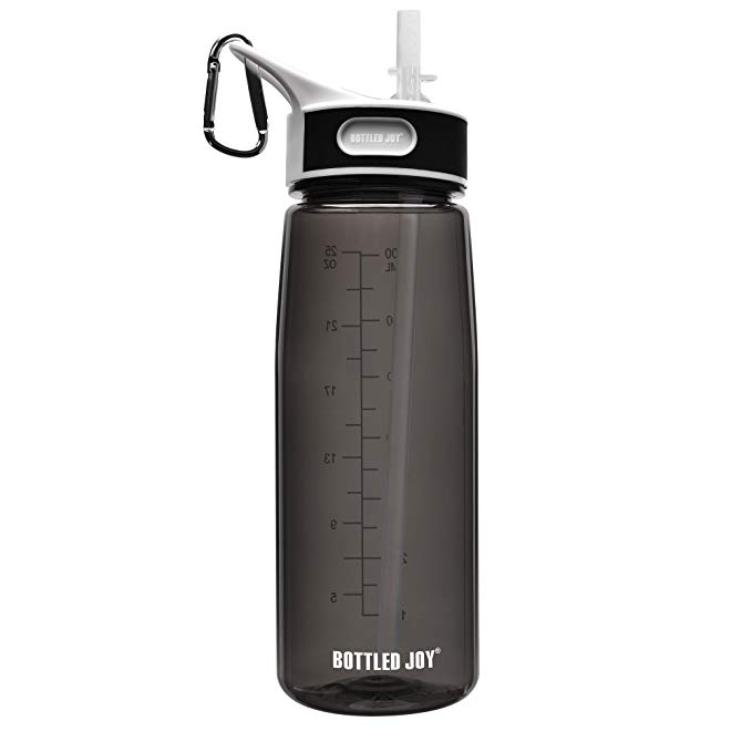 BOTTLED JOY Dishwasher Safe Water Bottle with Straw and Handle - 100% BPA-Free Tritan Lightweight Wide Mouth Sports Bottle for Outdoor Hiking Camping Fitness 27oz 800ml