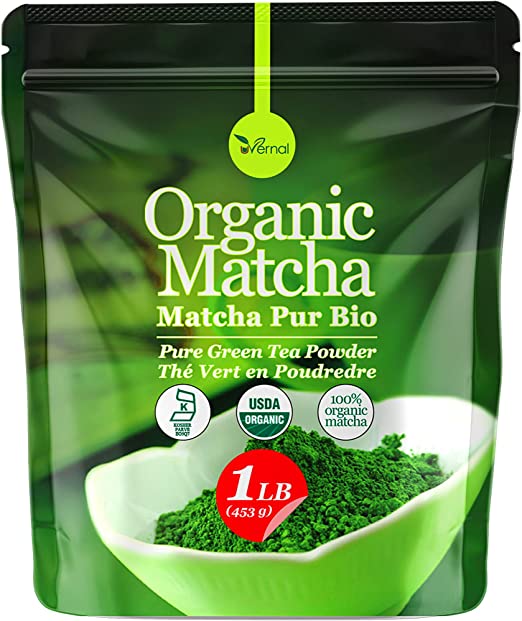 Organic Matcha Green Tea Powder (1 Lb) - 100% Pure Matcha for Smoothies Latte and Baking - Easy to Mix