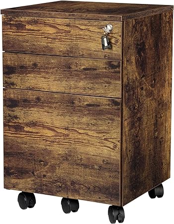 TOPSKY 3 Drawers Wood Mobile File Cabinet Fully Assembled Except Castors (Rustic Brown, 16.3x15.7x24.4)