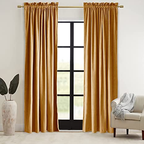52x72 inch Warm Gold Velvet Premium Soft Light Filtering Rod Pocket/Clip Window Treatment Curtain Drapery Panels for Bedroom & Living Room - Set of 2 Panels