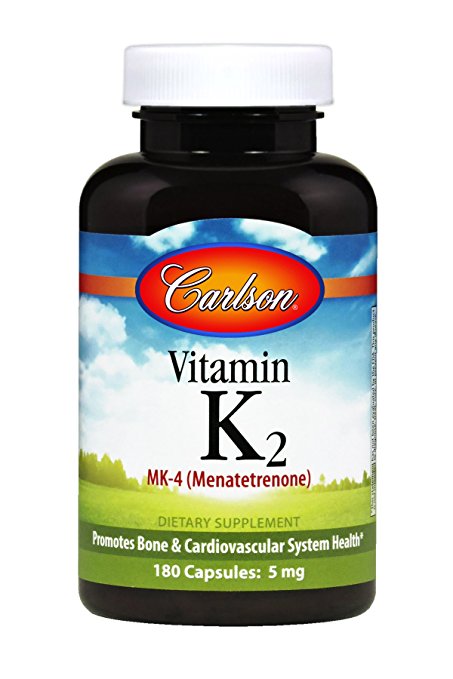 Carlson Vitamin K2 MK-4 (Menatetrenone) 5 mg, Bone Health, Cardiovascular Support, Soy-Free, 180 Capsules