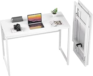 GreenForest Folding Desk for Small Spaces,35.4 in No-Assembly Small Computer Desk for Home Office,Space Saving Foldable Table Study Office Desk,White