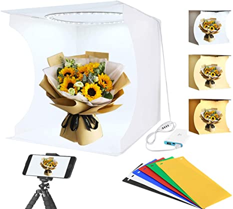 Adjustable Light Photo Studio Box Portable Ring Light Mini Folding Lightbox Photography Softbox 3 Mode and 10 Adjustable Brightness with 3200K ~ 6500K Warm White Lighting 32cm x 31cm x 31cm